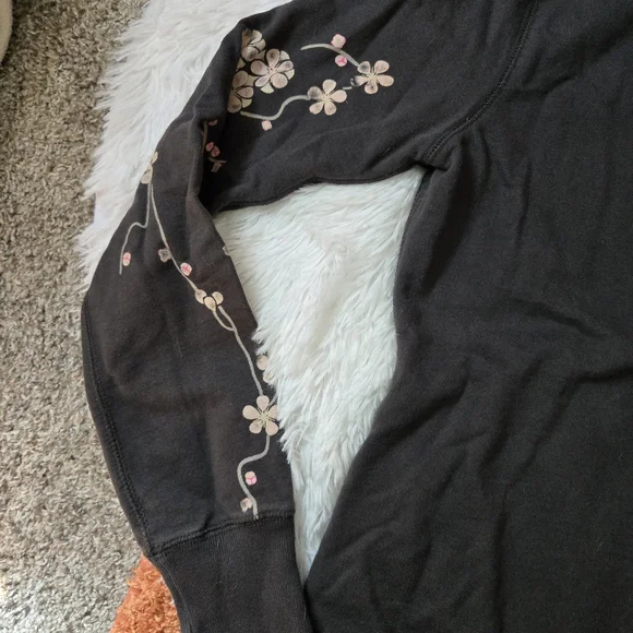 Lucky Brand Zip Up Hooded Sweatshirt Dark Gray Cherry Blossom XS - Picture 5 of 13